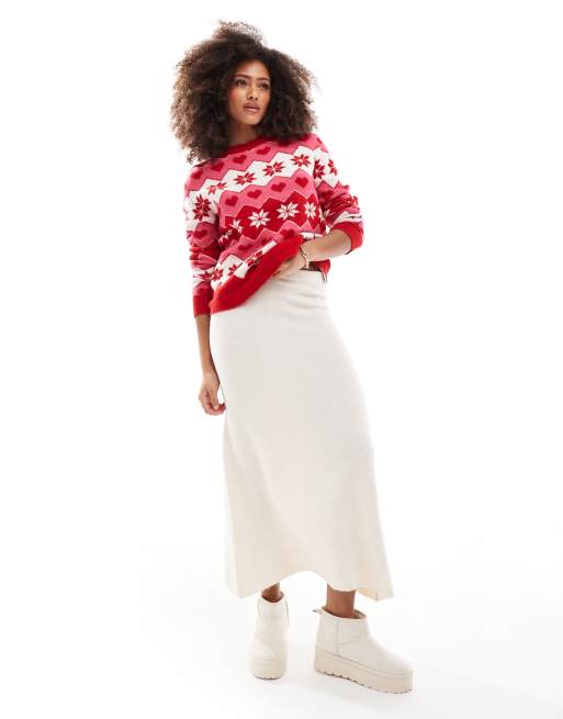 Brave Soul crew neck jumper in christmas snowflake print in red ASOS - Main Image