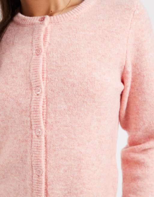 Brave Soul crew neck knit soft touch cardigan in peach, 4 of 4