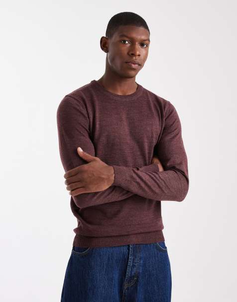 Brave Soul crew neck knit sweater in burgundy - view 1