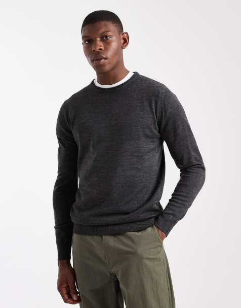 Brave Soul crew neck knit sweater in charcoal gray - view 1