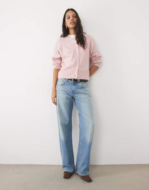 Brave Soul crew neck knitted cardigan in pink, 3 of 4