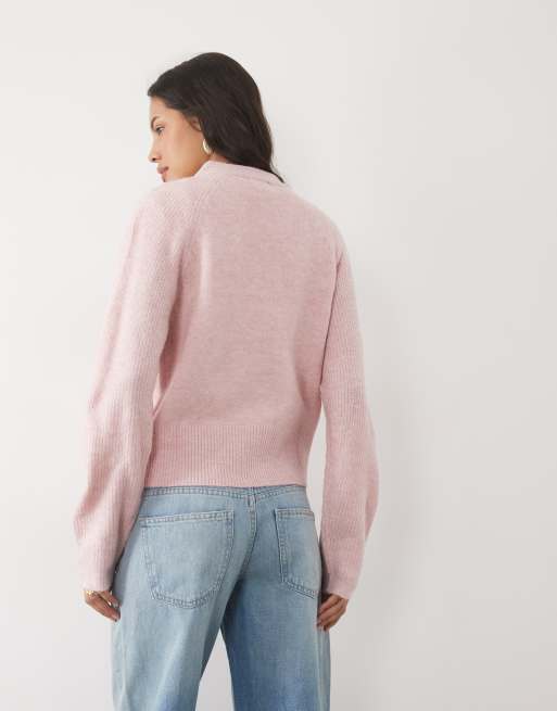 Brave Soul crew neck knitted cardigan in pink, 4 of 4
