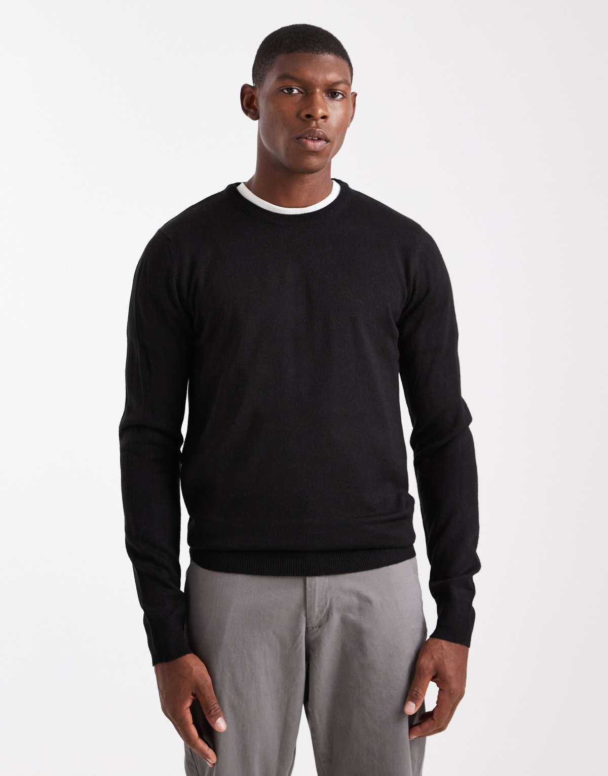 Brave Soul crew neck knitted jumper in black