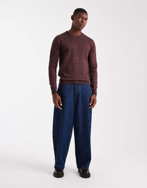 Brave Soul crew neck knitted jumper in burgundy, 2 of 5