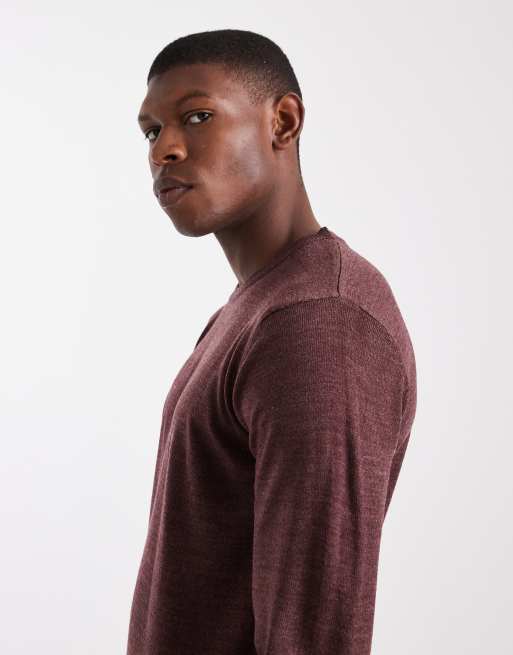 Brave Soul crew neck knitted jumper in burgundy, 3 of 5