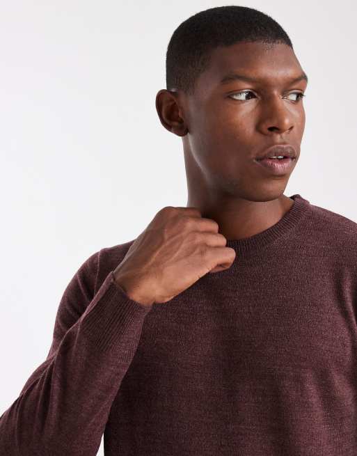 Brave Soul crew neck knitted jumper in burgundy, 4 of 5