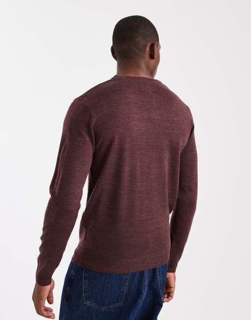 Brave Soul crew neck knitted jumper in burgundy, 5 of 5