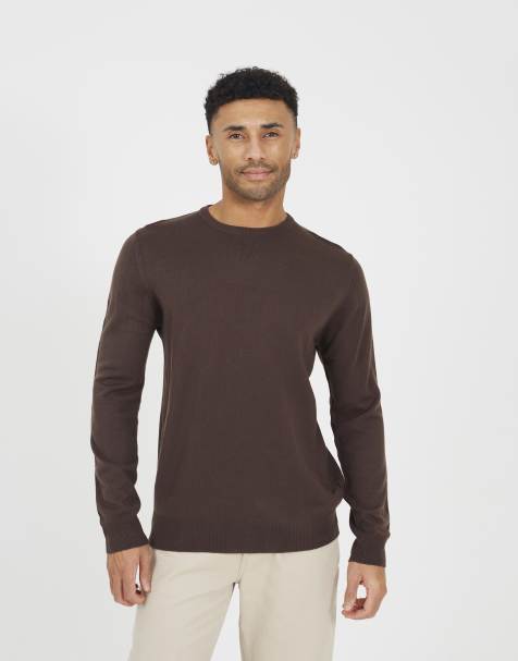 Brave Soul Crew neck knitted jumper in chocolate - view 1