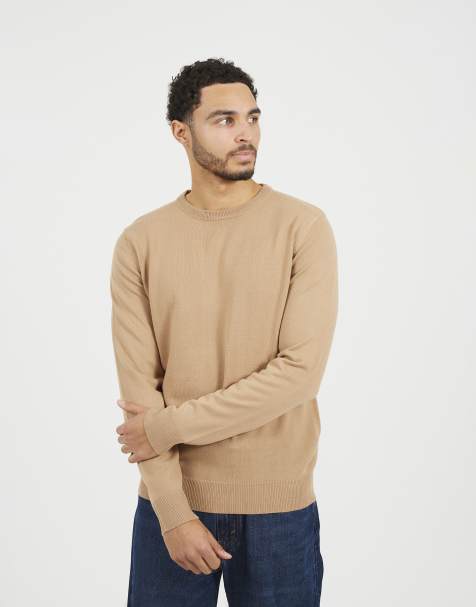 Brave Soul Crew neck knitted jumper in tan - view 1