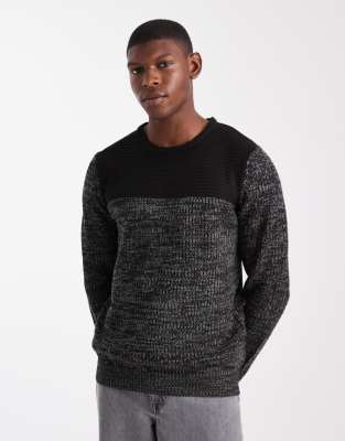 Brave Soul Brave Soul crew neck knitted jumper with contrast panel in black