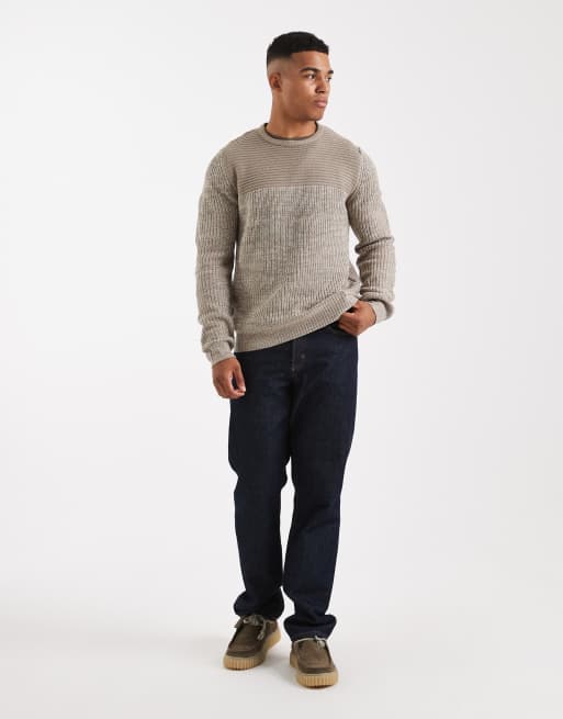 Brave Soul crew neck knitted jumper with contrast panel in grey, 2 of 5