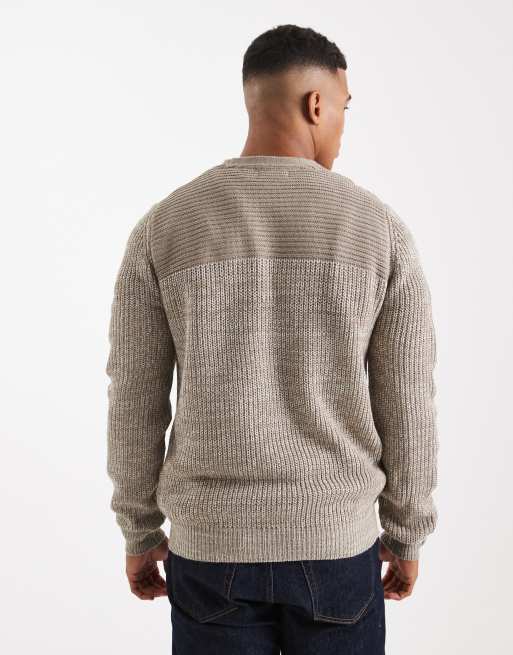 Brave Soul crew neck knitted jumper with contrast panel in grey, 3 of 5