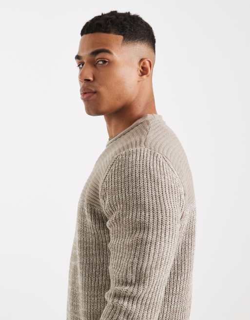 Brave Soul crew neck knitted jumper with contrast panel in grey, 4 of 5