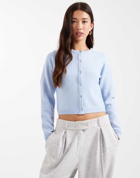 Brave Soul crew neck knitted soft touch cardigan in light blue