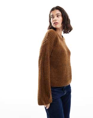 Brave Soul Crew Neck Knitted Sweater In Brown