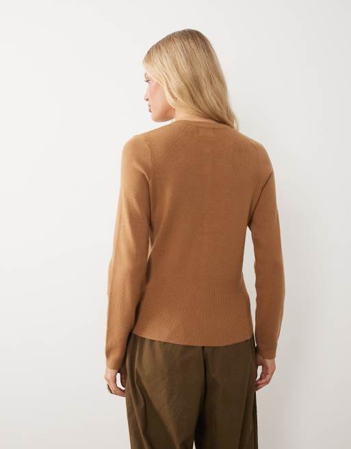 Brave Soul crew neck knitted t-shirt in camel, 3 of 4