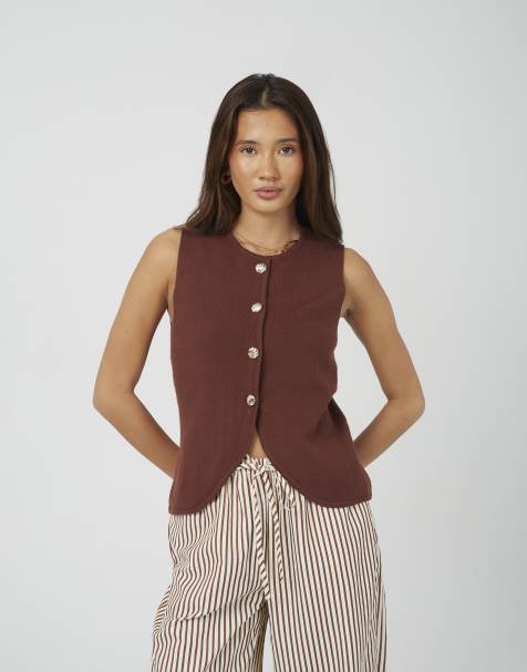 Brave Soul Crew neck knitted waistcoat in brown