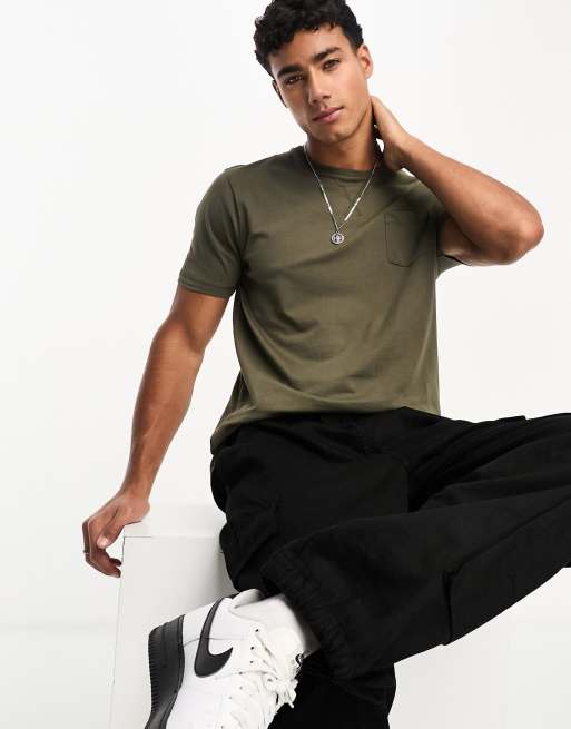 Brave Soul crew neck pocket t-shirt in khaki