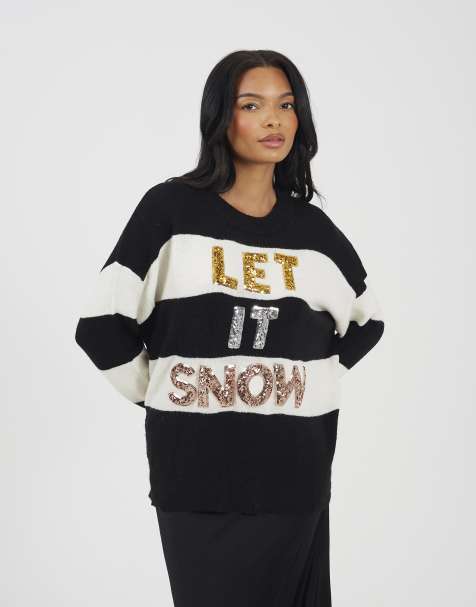 Brave Soul Crew neck sequin christmas jumper in black - view 1