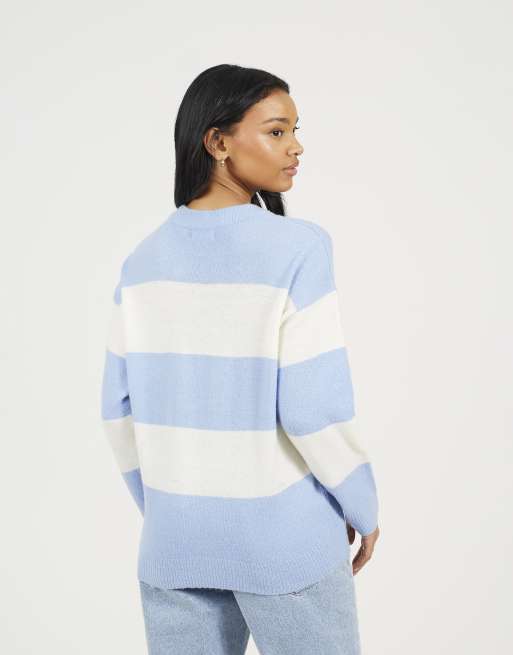 Brave Soul Crew neck sequin christmas jumper in blue, 2 of 3