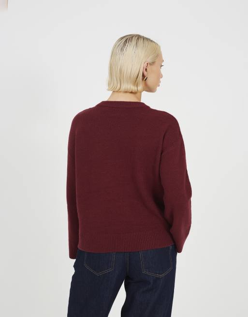 Brave Soul Crew neck sequin graphic christmas jumper in wine, 2 of 4