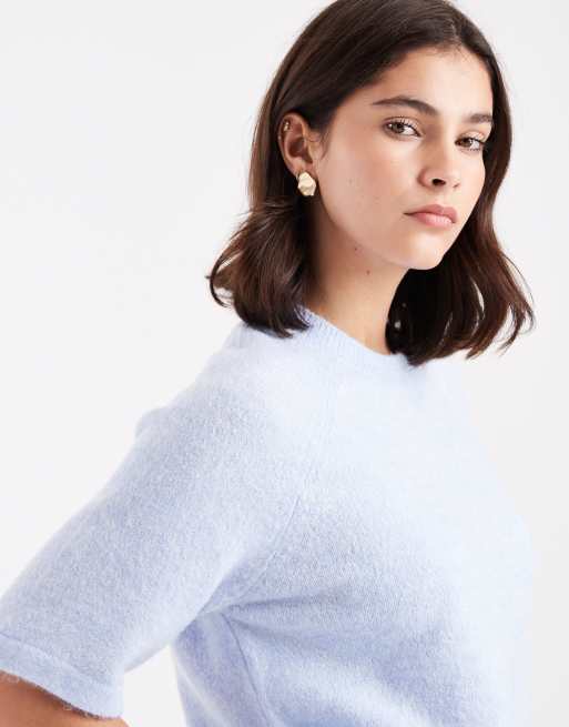 Brave Soul crew neck short sleeve knitted t-shirt in light blue, 2 of 4