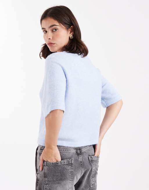 Brave Soul crew neck short sleeve knitted t-shirt in light blue, 3 of 4
