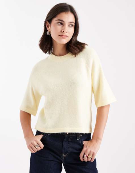 Brave Soul crew neck short sleeve knitted t-shirt in yellow - view 1