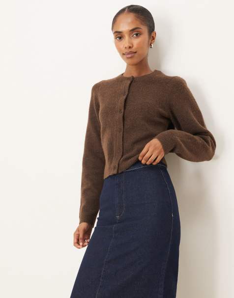 Brave Soul crew neck soft touch cardigan in brown - view 1
