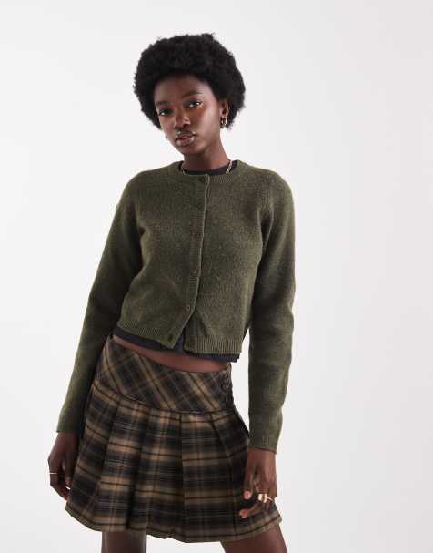 Brave Soul crew neck soft touch cardigan in khaki - view 1