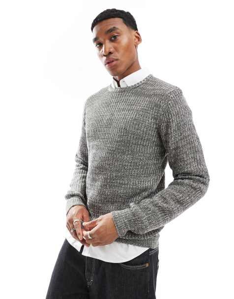 Brave Soul crew neck stitch detail jumper in charcoal grey - view 1