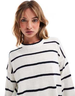 Brave Soul crew neck stripe jumper in white & navy