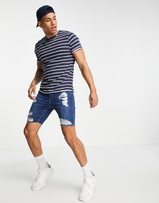 Brave Soul crew neck striped T-shirt in navy, 4 of 4