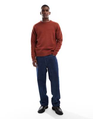 Brave Soul Crew Neck Sweater In Orange