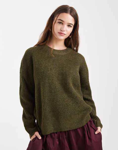 Brave Soul crew neck sweater in olive green - view 1