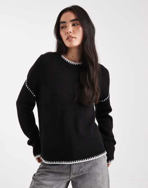 Brave Soul crew neck sweater with contrast stitching in black - view 1