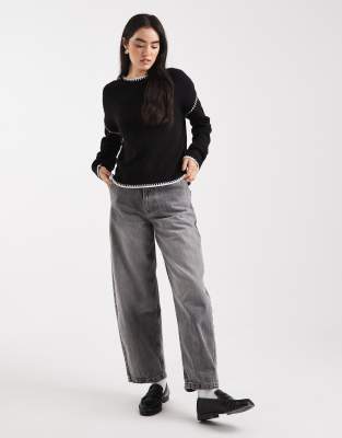 Brave Soul Crew Neck Sweater With Contrast Stitching In Black