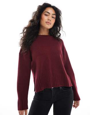 Brave Soul Crew Neck Sweater With Side Split In Red