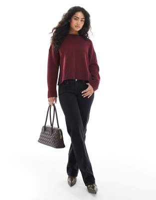 Brave Soul Crew Neck Sweater With Side Split In Red