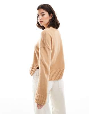 Brave Soul Crew Neck Sweater With Side Split In Neutral