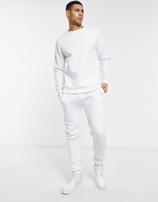 Brave Soul crew neck sweatshirt and sweatpants tracksuit in white