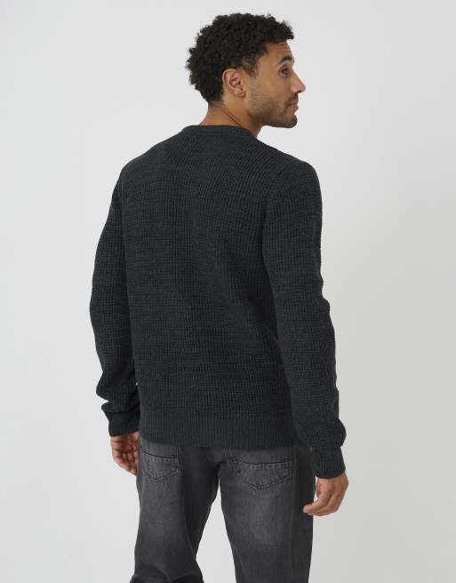 Brave Soul Crew neck textured knit jumper in black, 2 of 4
