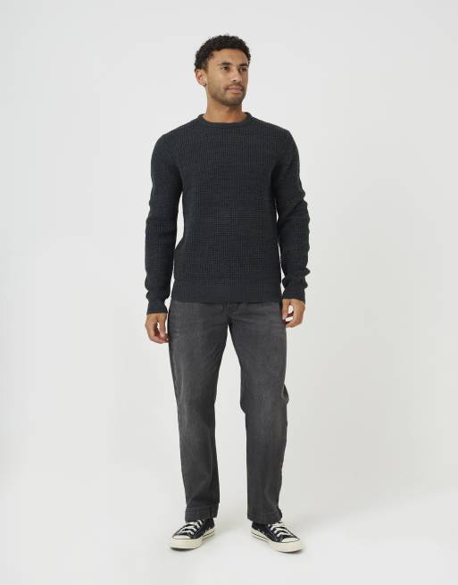 Brave Soul Crew neck textured knit jumper in black, 3 of 4