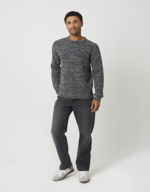 Brave Soul Crew neck textured knit jumper in grey, 3 of 4