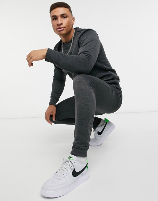 Brave Soul crew neck sweater & jogger tracksuit set in charcoal