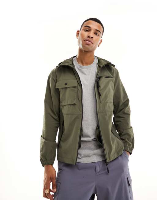 Brave Soul crinkle full zip utility jacket in khaki | ASOS