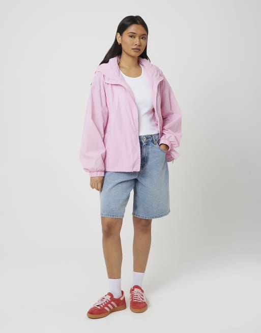 Brave Soul Crinkle windbreaker jacket with bungee hem in pink, 2 of 3