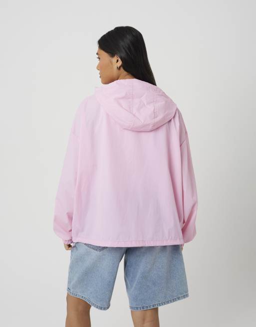 Brave Soul Crinkle windbreaker jacket with bungee hem in pink, 3 of 3
