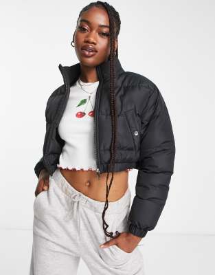 Brave Soul crop puffer jacket in black