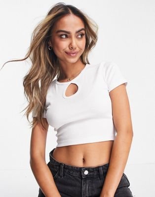 Brave Soul corey crop top with keyhole detail in white